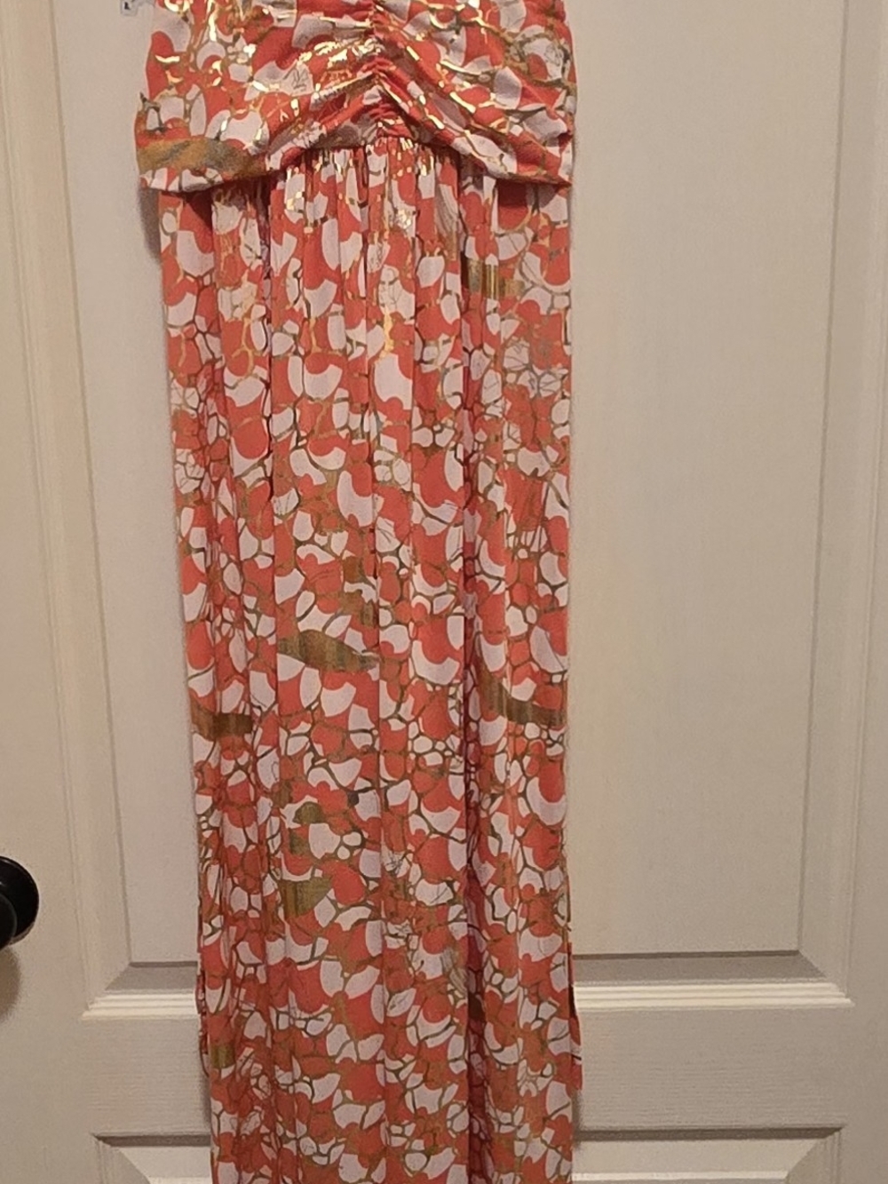 India Boutique Coral Gold Metallic Maxi Dress Halter Racerback One Size Boho
